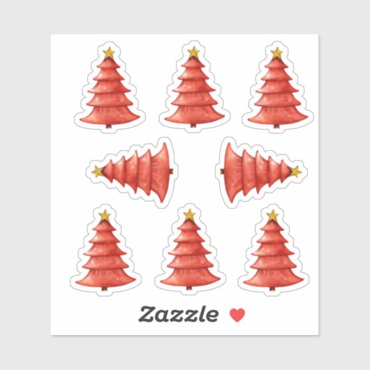 Weihnachtsbaumen Rot Aufkleber (Blatt)