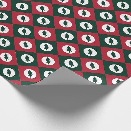 Weihnachtsbaumen Rot Grün und Weiß Muster Geschenkpapier (Ecke)