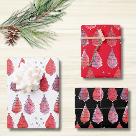 Weihnachtsbaumen Rot Schwarz-weiß Geschenkpapier Set