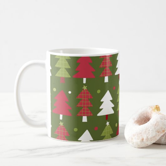 Weihnachtsbaumen Rot Weiß und Grün Kaffeetasse (Mit Donut)