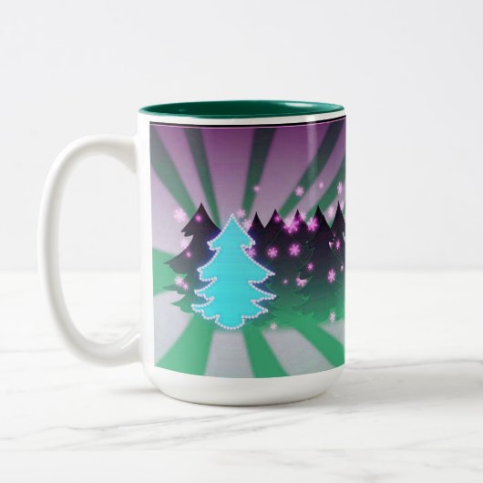 Weihnachtsbaumen Schatten von Grün Zweifarbige Tasse (Links)