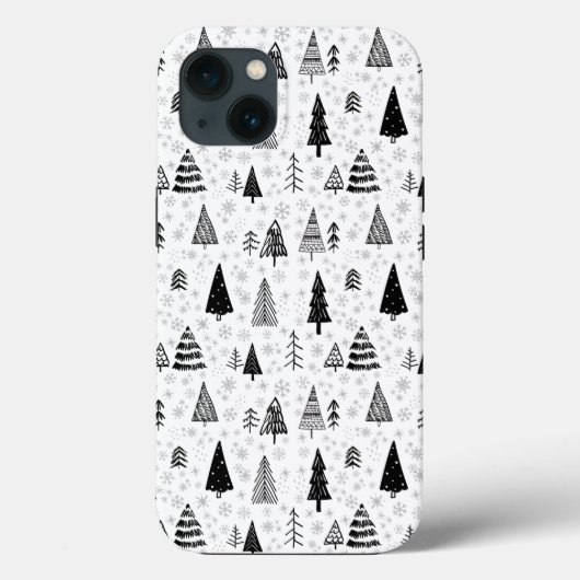 Weihnachtsbaumen & Schneeflocken Schwarz-Weiß-Must Case-Mate iPhone Hülle (Rückseite)