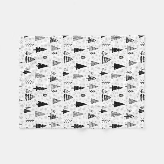 Weihnachtsbaumen & Schneeflocken Schwarz-Weiß-Must Fleecedecke (Vorderseite (Horizontal))