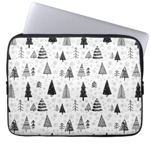 Weihnachtsbaumen & Schneeflocken Schwarz-Weiß-Must Laptopschutzhülle