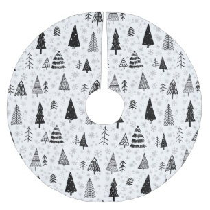 Weihnachtsbaumen & Schneeflocken Schwarz-Weiß-Must Polyester Weihnachtsbaumdecke