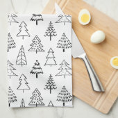 Weihnachtsbaumen Schwarz-Weiß-Muster Geschirrtuch (Viertel Falte)