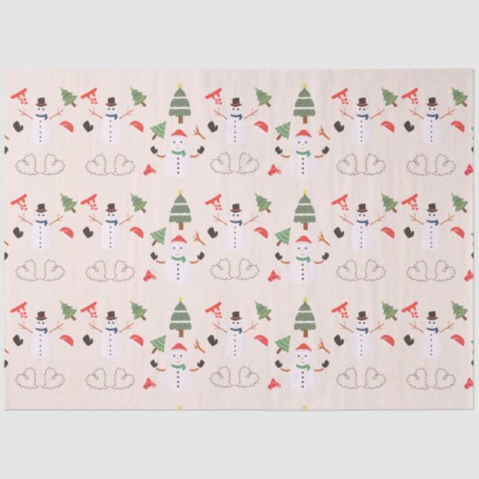 Weihnachtsbaumen Snowmen Hört Peach Weihnachten Seidenpapier (Vorderseite)