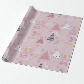 Weihnachtsbaumen Tauben Schneeflocken Rosa Weihnac Geschenkpapier (Ungerollt)