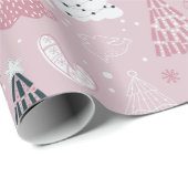 Weihnachtsbaumen Tauben Schneeflocken Rosa Weihnac Geschenkpapier (Rolleneckpunkt)