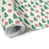 Weihnachtsbaumen und -poinsettias geschenkpapier (Rolleneckpunkt)