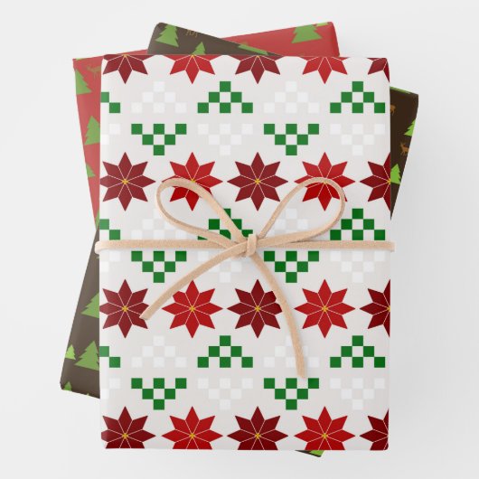 Weihnachtsbaumen und Poinsettias Geschenkpapier Set (Beispiel)