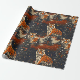 Weihnachtsbaumen und Tigermuster Geschenkpapier