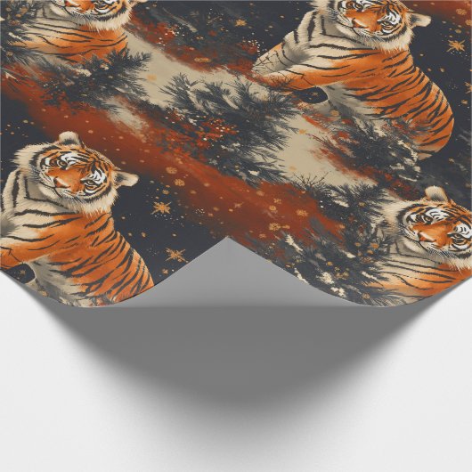 Weihnachtsbaumen und Tigermuster Geschenkpapier (Ecke)