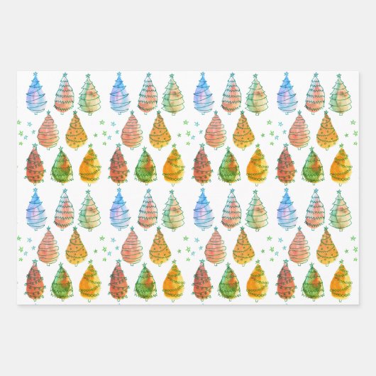 Weihnachtsbaumen Wasserfarbe Geschenkpapier Set (Vorderseite)