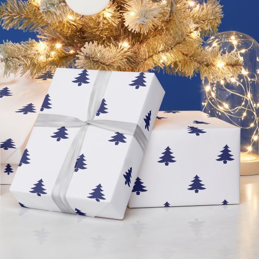 Weihnachtsbaumen weiß und blau minimalistisch einf geschenkpapier (Feiertage)