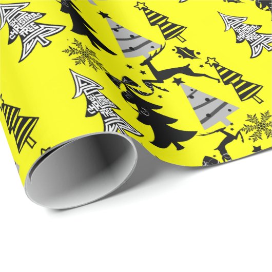 Weihnachtsbaumen Wrapping Paper Gelb Schwarz Geschenkpapier (Rolleneckpunkt)