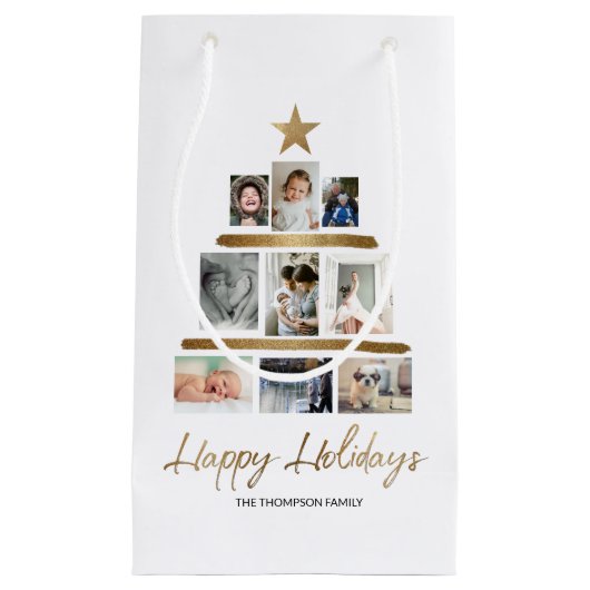 Weihnachtsbaumfamilie Foto Collage Happy Holidays Kleine Geschenktüte (Vorderseite)