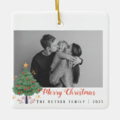 Weihnachtsbaumfamilie Foto Feiertag Postkarte Keramikornament (Vorderseite)