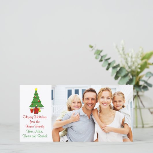 Weihnachtsbaumfamilie Foto-Karte Feiertagskarte (Stehend Vorderseite)