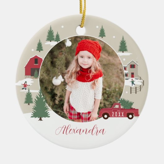 Weihnachtsbaumfarm Foto Keramik Ornament (Vorne)