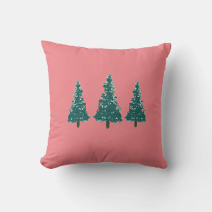 Weihnachtsbaumfarm Illustration Holiday Pink Kissen
