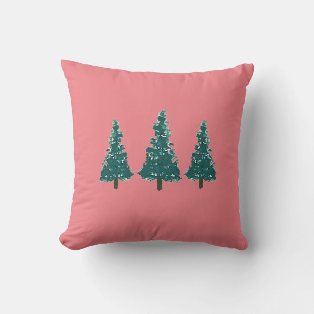 Weihnachtsbaumfarm Illustration Holiday Pink Kissen (Vorderseite)