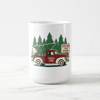 Weihnachtsbaumfarm mit altem Lastwagen Kaffeetasse