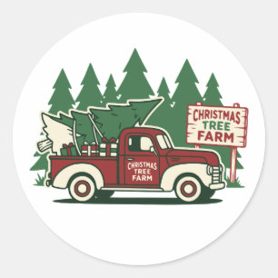 Weihnachtsbaumfarm mit altem Lastwagen Runder Aufkleber