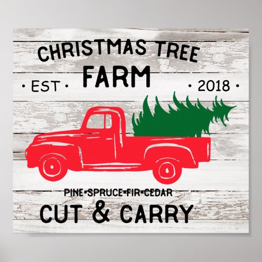 Weihnachtsbaumfarm mit Vintagem Red Pick up LKW Poster (Vorne)