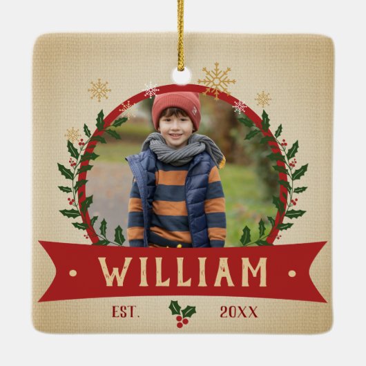 Weihnachtsbaumfarm Pine Trees Bauernstil Keramikornament (Rückseite)