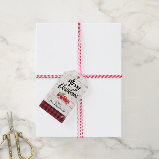 Weihnachtsbaumfarm Red Truck Weihnachtsgeschenk Ta Geschenkanhänger (Mit Garn)