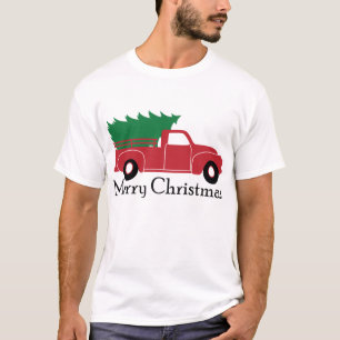 Weihnachtsbaumfarm Rotes Vintage-Auto Frohe Weihna T-Shirt
