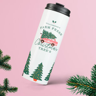 Weihnachtsbaumfarm Vintag Retro Pink Van Thermosbecher