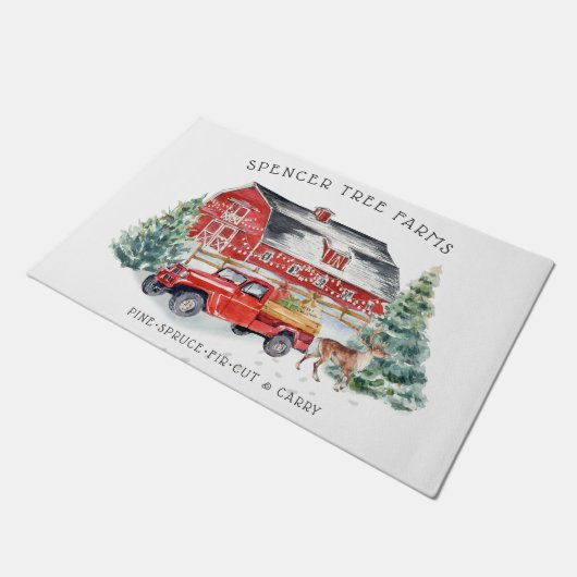 Weihnachtsbaumfarm | Vintager Roter LKW Fußmatte (Schrägansicht)