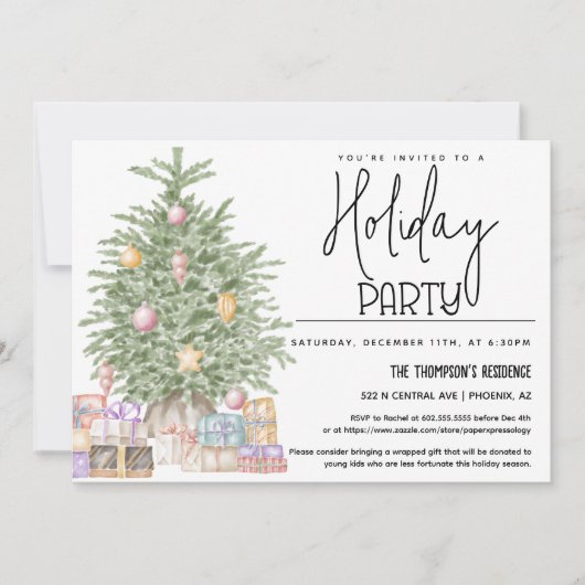 Weihnachtsbaumfeier Einladung mit Geschenken (Vorderseite)