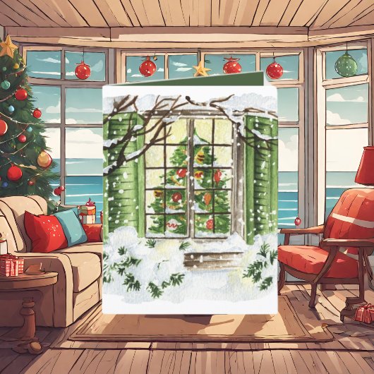 Weihnachtsbaumfenster hinzufügen feiertagskarte