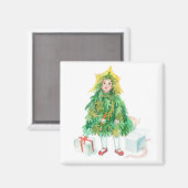 Weihnachtsbaumfest - niedliches kleines Mädchen Magnet (Vorderseite/Rückseite)