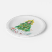Weihnachtsbaumfest - niedliches kleines Mädchen Pappteller (Schrägansicht)