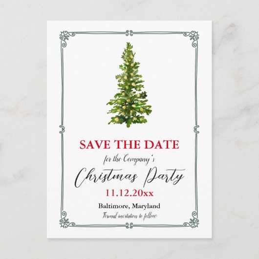 Weihnachtsbaumfest Save the Date Ankündigungspostkarte (Vorderseite)