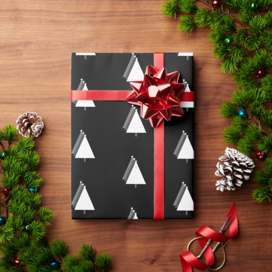 Weihnachtsbaumfest Schwarz-weiß Geschenkpapier (Feiertagsgeschenk)