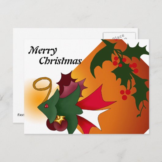 Weihnachtsbaumfisch Postkarte mit Holly-Blätter (Vorne/Hinten)