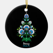 🎄 Weihnachtsbaumfolklore [weiß, blau] Keramik Ornament (Vorne)