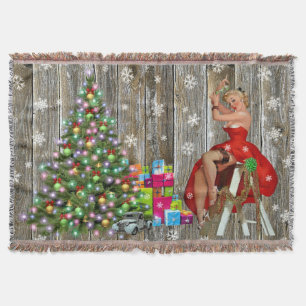 Weihnachtsbaumfrau in Rotem Kleid Rustikale Barnen Decke