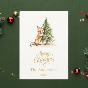 Weihnachtsbaumfuchs Beige elegante Schrift Feiertagskarte
