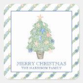 Weihnachtsbaumgeschenk an der Küste Quadratischer Aufkleber (Vorderseite)