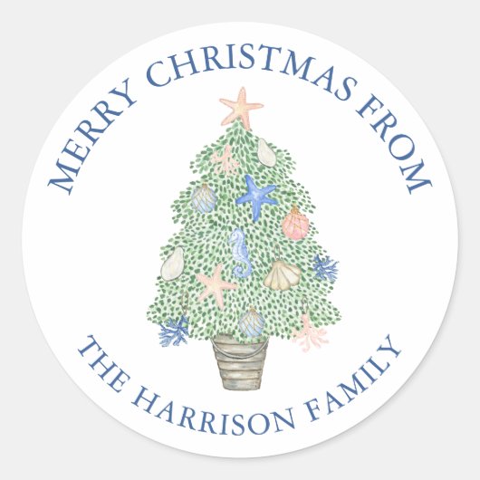 Weihnachtsbaumgeschenk an der Küste Runder Aufkleber (Vorderseite)