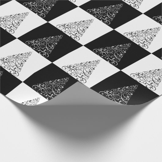 Weihnachtsbaumgeschenk in Schwarz und Weiß Geschenkpapier (Ecke)
