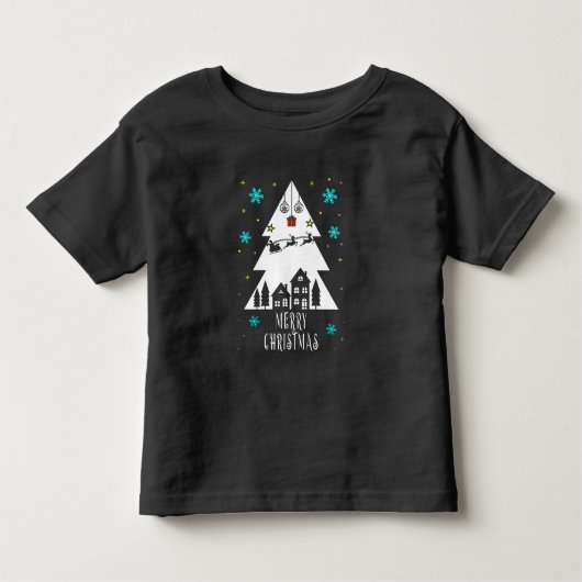 Weihnachtsbaumgestaltung mit Schlittenschwarz Kleinkind T-shirt (Vorderseite)