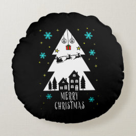 Weihnachtsbaumgestaltung mit Schlittenschwarz Rundes Kissen