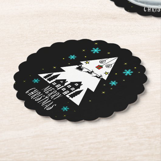 Weihnachtsbaumgestaltung mit Schlittenschwarz Untersetzer (angewinkelt)